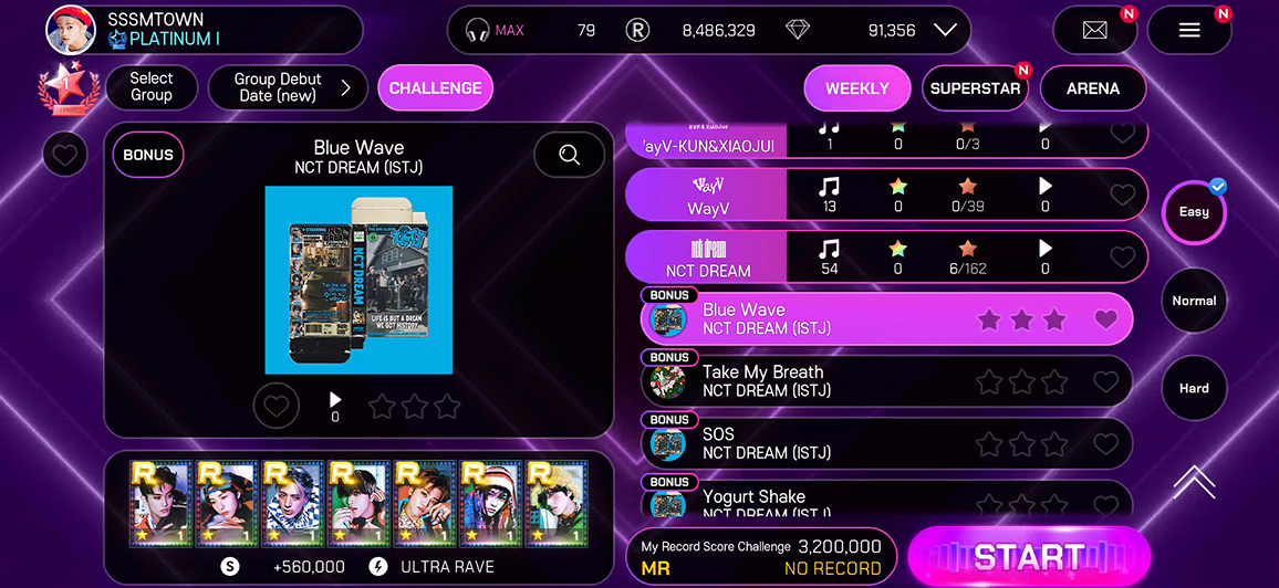 Choose your favorite song and play the SUPERSTAR game.